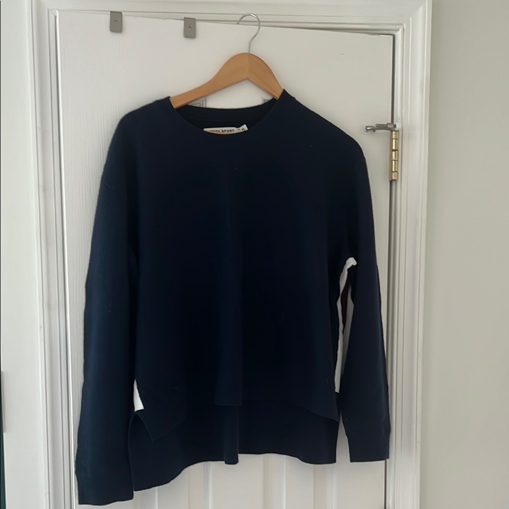 Tory Sport Navy Crew Neck high/low sweater